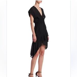 IRO PARIS Foroura black Gauze Asymmetrical Tiered Hi-Lo dress